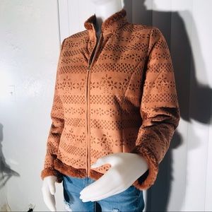 NWT- Women’s Faux Suede Jacket. Caramel color. 100% polyester, faux fur pile.